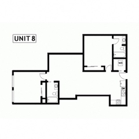 Floor plan for 2 beds, 2 baths, 1079 sqft